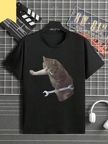Plus Size Funny Repair Graphic Black Short Sleeve-Shirt - 黑色 - 查看 1