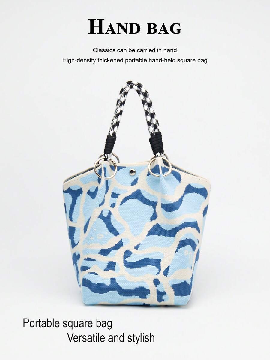 Bolso de cubo de gran capacidad con decoración de nudo de dibujos animados multicolor, bolso de mano elegante y multifuncional para viajes - Azul cielo - Ver 1