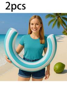 2pcs/1 pieza Flotador inflable en forma de U semicircular con diseño de caramelo, material impermeable, diseño a rayas, a prueba de fugas, inflado rápido, adecuado para ocio en la piscina, fiesta en la piscina, entretenimiento en la playa, perfecto para diversión de verano, fiesta en la piscina, diversión en la playa - A - Ver 15