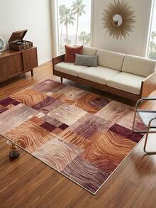 1pc Large Size Orange Color Block Patchwork Pattern Living Room Carpet, Fresh Spring/Summer Design, Soft & Comfortable Texture, Easy Care, Non-Slip Bottom, Suitable For Living Room, Bedroom, Kitchen, Dining Room, Entryway, Office And Other Home Decor - Burnt Orange - View 4