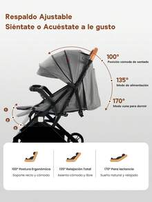 H HIBOBI One-Way, Foldable, And Portable Baby Stroller With Adjustable Seat, Large Storage Basket, And Shock-Absorbing Design. Equipped With A Canopy, Bottle Holder, And Food Tray. A Must-Have For Family Outings With Newborns And Toddlers. - 灰色 - 查看 5