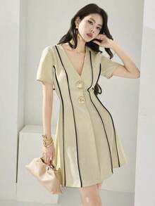 Women Midi Dresses - Apricot - View 2