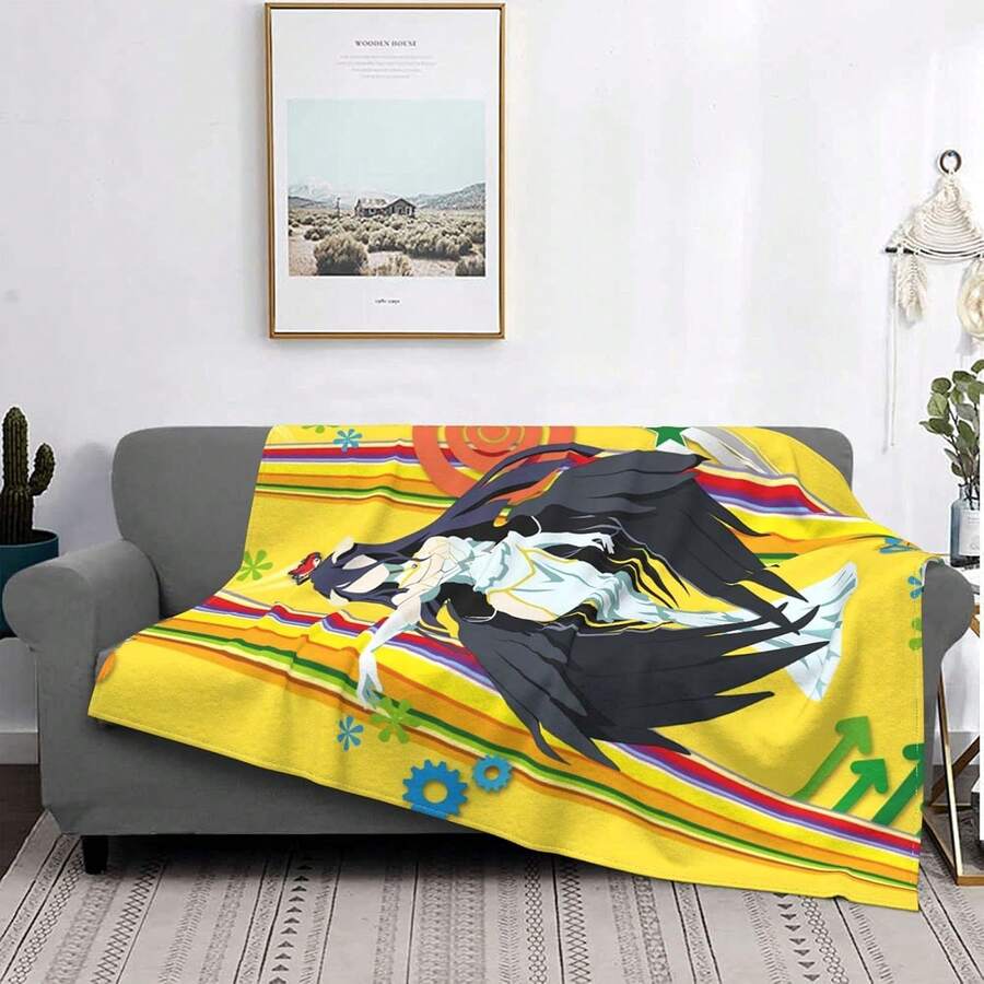 Anime Overlord Albedo Blanket Unisex Blankets Soft Plush Fleece Throw Blankets For Couch Sofa Bedding Living Room - màu đen - Xem 1