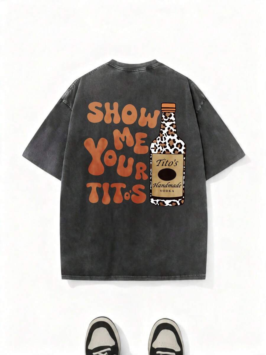RODSKY Casual Oversized Men's T-Shirt Show Me Your Tito's Bottle Graphic Summer Gift For Him F0BN - màu đen - Xem 1