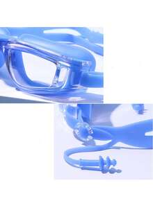Gafas de natación de silicona para adultos hombres y mujeres, impermeables y antivaho, con tapones para los oídos transparentes de alta definición de una sola pieza para natación - A - Ver 2