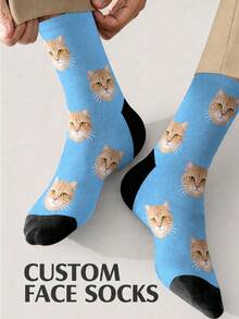1 par de calcetines personalizables con patrón de cara neutra, se puede añadir tu propio diseño de foto, calcetines exclusivos, estilo de pareja, adecuado para la familia - Multicolor - Ver 14