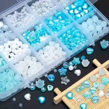 Caja de almacenamiento con 15 compartimentos, kit de manualidades DIY para collares, pulseras, correas de teléfono, colgantes, en azul y blanco iridiscente - A - Ver 5