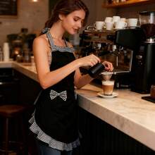 Cute Plaid Bow Apron, Soft & Comfortable, Non-Sweating. Halter Design Fits Body Shape, With Pocket For Small Items, Ruffled Hem + Contrast Plaid Decor, Stylish & Easy To Maintain, Essential For Kitchen Cooking, Baking, And Household Chores - Red and White Checkered Apron With a Bow - View 5