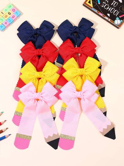 2 Peças de Presilhas de Cabelo com Laço para Volta às Aulas para Meninas, Acessórios de Cabelo para Meninas com Elemento de Lápis de Cauda Longa, Presilhas de Cabelo para Festa de Feriado, Escola, Temporada de Formatura. Tiara Amarela, Rosa, Vermelha, Azul Marinho para o Primeiro Dia de Aula, Sala de Aula, Alunas, Enfeites de Cabeça para Meninas.