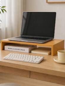 1pc Wooden Computer Monitor Stand With Storage Space, Suitable For Office Desk Organization, Laptop Stand, Desktop Storage And Room Decor - View 1