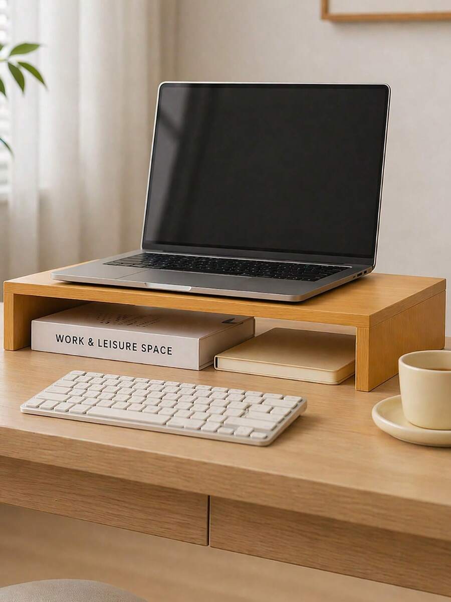 1pc Wooden Computer Monitor Stand With Storage Space, Suitable For Office Desk Organization, Laptop Stand, Desktop Storage And Room Decor - View 1