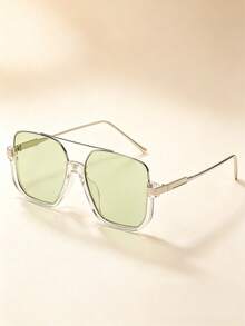 Lunettes de mode femme à grand cadre rétro, accessoires de plage, style de base, convenant aux tenues d'automne/hiver, décontracté chic, élément essentiel pour la plage d'été, les activités de plein air et les voyages - Vert acidulé - Voir 4