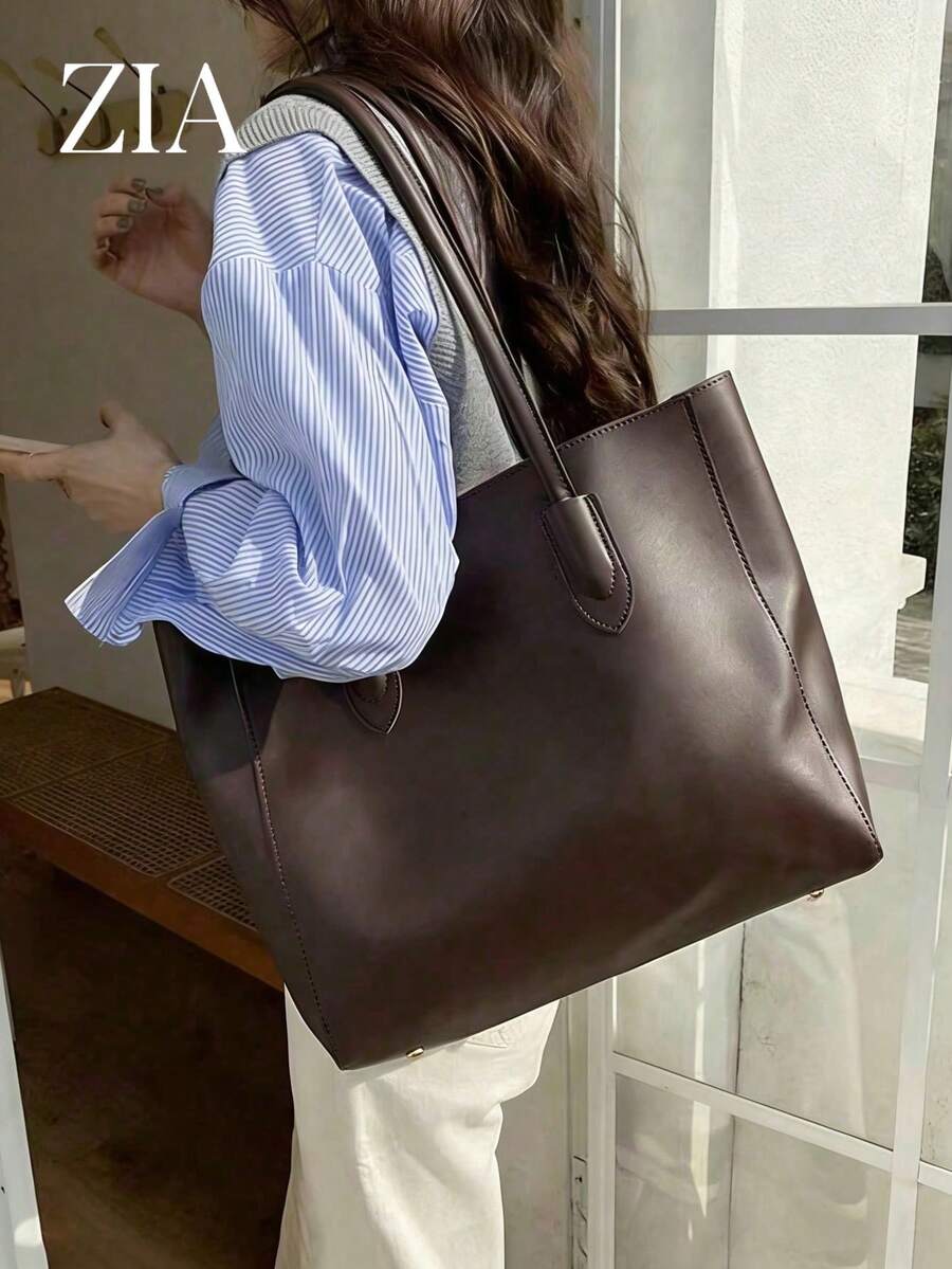 極簡主義手提包，適合青少年女孩、女性、大學生、職場新人及白領職員，完美適用於辦公室、工作、商務和通勤。最佳女性工作包，PU皮革手提包，新款女性手提包，單肩包，簡單大容量手提包，便攜手柄購物包。