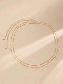 2pcs/Set Fashion Versatile Faux Pearl Layered Waist Chain, Charming Women Jewelry Set Suitable Daily Outfit, Decoration, Beach, Party, Music Festival Wear.Hand-Made Chain With Adjustable Pearl Bead Quantity - 金子 - 查看 2