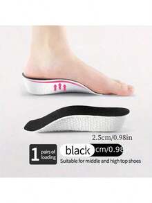 1/2 Pair Silicone Height Increasing Insoles, Height Increase 1.5-3.5cm/0.59-1.38in, Unisex, Invisible Soft Shoe Inserts, Breathable Shock Absorption, Comfortable For Sports (Random Packaging) - Black - View 8