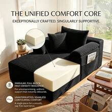 Sofá cama seccional extragrande Cloud de 122 cm: chaise longue doble con diseño mullido y sin huesos, cojines de felpa y sin necesidad de montaje. Moderno sofá cama para espacios pequeños, sala de estar, apartamento y noches de cine. - Negro - Ver 5