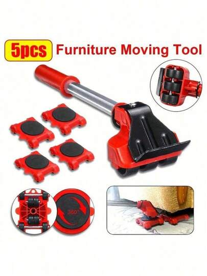 5-Piece Furniture Dolly Set, Equipped With 360° Swivel Casters - Sturdy Metal Frame And Reinforced Plastic Structure, Vibrant Red Color - Multipurpose Non-Electric Tool, Convenient For Moving Furniture, Suitable For Home, Office, Hotel And Commercial Use.