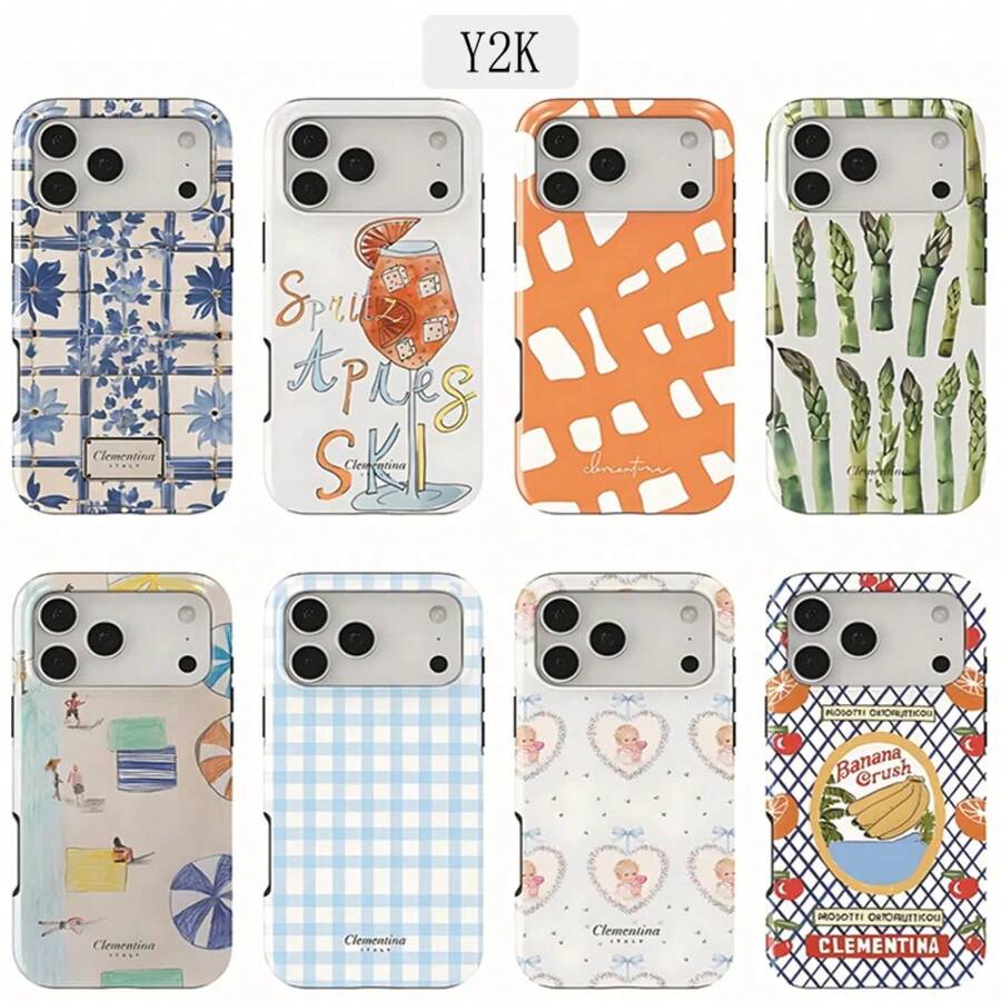 Funda de Lujo Y2K Naranja para iPhone 17 16 15 14 13 12 11 Air Pro Max Plus, Doble Capa, Estilo SWAG - Azul - Ver 1