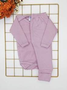 2-Piece Newborn Baby Set Long Sleeve Summer Ribbed Knit / Rose-Guava - 乾枯玫瑰色 - 查看 5
