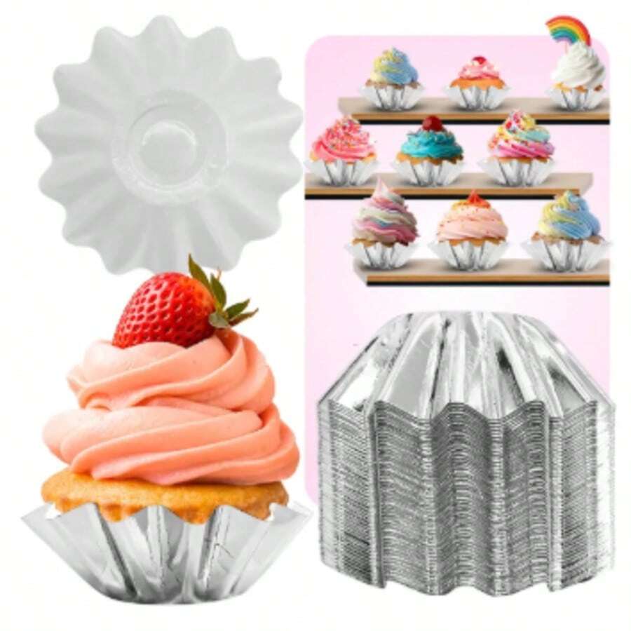 Cupcake Liners, Silver Baking Utensils, 50 Pieces - View 1