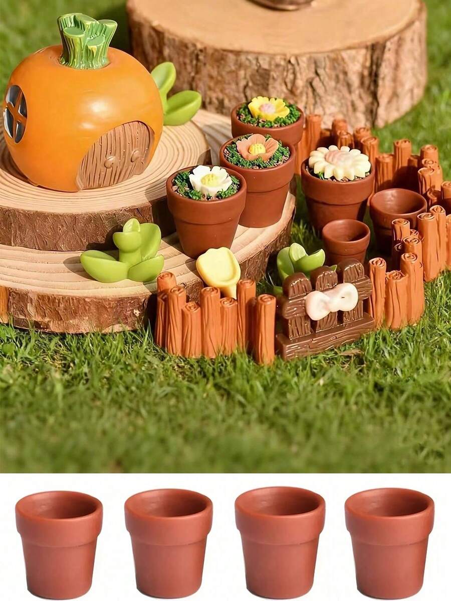 10pcs Mini Cute Flower Pot Resin Model Decorations, Small Garden Micro Landscape Decor, Suitable For DIY Crafts, Dollhouse Windowsill Planting, Wedding Favors, Spring Gardening Party Indoor/Outdoor Succulent Cactus Handicrafts
