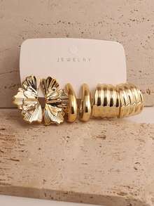 6-18 Geometric Textured Hoop & Water Drop Earrings, Golden Fashion Bohemian Style, Suitable As Gift For Family And Friends On Holidays (This Product Is Made Of ABS Plastic, Please Check The Material Carefully) - Gold-6 - View 9