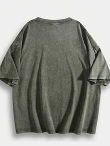 Washed Cotton Sublime Sun Graphic Print Short Sleeve T-Shirt, Casual Oversized Crew Neck Tee For Men, Suitable For Daily Wear, Summer Outings And Music Festivals - 軍綠色04 - 查看 2