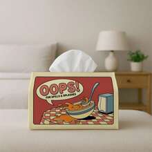 1pc Artistic Kitchen Humorous Tissue Box Cover Holder, Soft Fabric Storage Bin With Spilled Cereal, Bowl, Spoon Pattern, Detailed Stitching And Compact Lid Design, Washable And Foldable, Suitable For Kitchen, Dining Table, Also Makes A Great Gift - Multicolor - View 5