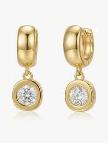 2 pièces Boucles d'oreilles pendantes en argent plaqué or 14 carats, boucles d'oreilles créoles 3D exagérées à la mode, incrustées de cristaux cubiques en zircone, bijoux légers et hypoallergéniques, cadeau pour femmes - Multicolore - Voir 3