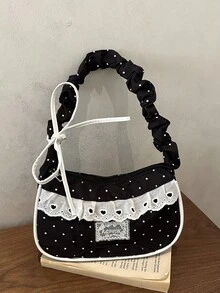 1pc This Sweet Polka Dot Lace Mini Shoulder Bag/Underarm Bag Features A Unique Crescent-Shaped Design Suitable For Various Occasions. Versatile And Easy To Use, It's Perfect For Outdoor Activities, Playtime, Commuting, And More, Making It A Perfect Gift For Teenagers. - Multicolor - View 14