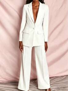 Women's Single-Button Blazer And Pants Set White - White - View 2