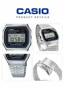 Casio 卡西欧男士经典复古运动腕表 A159WA-N1，黑色表盘，不锈钢表带，日期显示，休闲配饰，男士礼物 - 黑色 - 查看 6