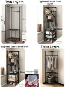Multi-Tier Corner Clothes Rack, Freestanding Garment Organizer, Modular Floor Storage Shelf, Space-Saving Corner Shelving Unit With Hooks, Suitable For Bedroom, Entryway, Living Room, Hallway, Clothes, Bags, Shoes Storage - View 5