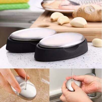 1 pieza Jabón desodorante de acero inoxidable - Cepillo de limpieza manual grande y ovalado de grado 410 resistente a la oxidación, adecuado para fregadero de cocina, vajilla y limpieza del hogar - Herramienta de mano de metal duradera, superficie pulida, estructura resistente, esencial para hogares ocupados