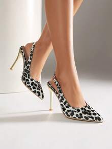 Fashionable Sexy Stiletto High Heel Pointed Toe Leopard Print Patent Leather Strap Buckle Women Sandals, Spring/Summer - Leopard White - View 2