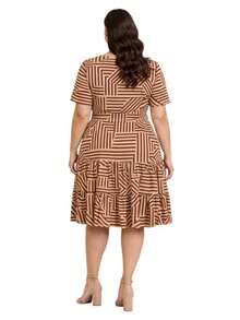 Women's Evangelical Dress, ONE SIZE FITS UP TO SIZE 44 (Brazilian Size), WE SEND ASSORTED PRINTS: Striped, Floral, Knit, Knot, With Belt, Evangelical, Beach, Vacation, Home, Night, Conference, All - 對稱葡萄酒 2 - 查看 3