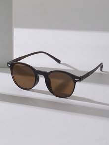 Men's Plastic Full Frame Geometric Decor Sunglasses Modern Style Street Outdoor Eyewear - 1pc Tea Frame Tea Leaves - View 3