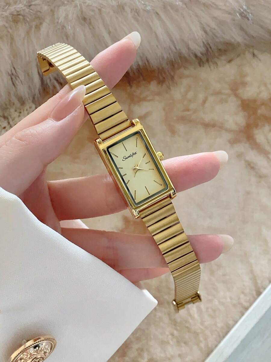 1条金色竹节休闲时尚表带,适合女士石英表日常佩戴,复古中性风格,最佳礼物 - 金色 - 查看 1