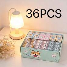 Bộ 24/36 cục tẩy hình động vật hoạt hình, được thiết kế để tẩy sạch và hiệu quả các vết mực viết. Chúng tạo ra rất ít bụi và không để lại vết bẩn trên tay hoặc làm hỏng giấy. Được đóng gói trong hộp riêng trong suốt, bảo vệ hiệu quả khỏi bụi và độ ẩm. Nhỏ gọn và nhẹ, dễ mang theo; có thể cất trong hộp bút mà không chiếm nhiều diện tích. Thích hợp cho bút chì học sinh. - Nhiều màu - Xem 11