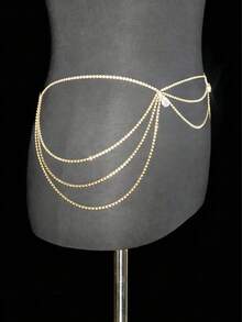 1pc Rhinestone Waist Chain, Sexy Club Wear, Beach Party Bikini Accessory For Women - Gold - View 2