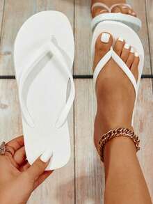 Women Slip-On Slippers For Outdoor, Bathroom, Beach, Ins Style Summer Cool Slides Sandals With Anti-Slip Design And Toe Loop For Couples - trắng - Xem 2