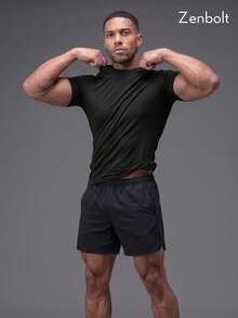 Zenbolt Men's Solid Color Crew Neck Compression Training T-Shirt, Slim Fit Short Sleeve, Compression Sports Top For Daily Wear And Gym Training - Black - View 3