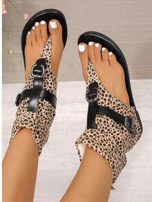 Summer New Roman Thong Sandals, Student Versatile Flat Open Toe Roman Shoes - Beige - View 2