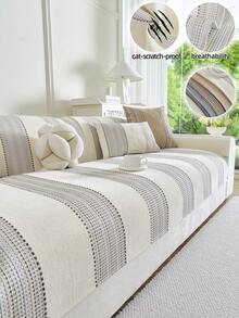1 Vỏ gối sofa kẻ sọc jacquard chenille, phong cách tối giản, dùng được cả bốn mùa, chống trượt, chống bụi, chống nhăn, chống mài mòn, chống trầy xước do mèo cào, chăn sofa, khăn trải sofa, phù hợp với sofa 1-4 chỗ và sofa hình chữ L. - Màu be - Xem 1