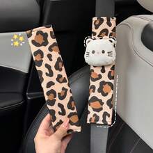 2pcs Cartoon Cat Car Shoulder Pads, Leopard Print Vehicle Shoulder Protector, Neck Guard Car Interior Decor - Leopard - View 3
