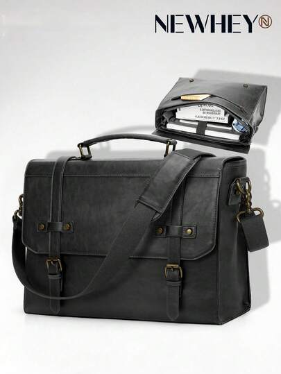 NEWHEY Bolso de mensajero para hombres de 17 pulgadas, bolso de cuero vintage resistente al agua, maletín para portátil para hombres, bolso grande para portátil, bolso de cartera para computadora, bolso de hombro para oficina, negocios, viajes y universidad