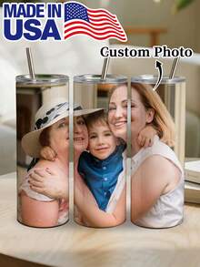 1pc 20oz/600ml Custom Photo Stainless Steel Tumbler, Personalized 1-12 Images Vacuum Insulated Travel Cup With Straw & Brush, Leakproof, 12H Hot/24H Cold, Reusable Hot Cold Drink Mug, Gift For Family Friends Couples, Ideal For Office Gym Outdoor - Multicolor - View 12