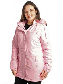 Anistia Women's Parka Jacket, Twill, Fur Lining And Hood - 淺粉色 - 查看 2