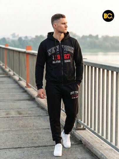 Big City Conjunto de moda deportiva estilo novio de pantalón de felpa para hombre