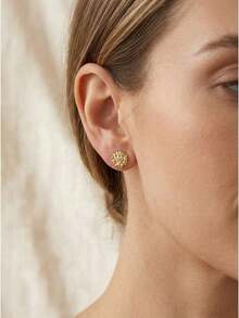 1 Pair Of Gold Nugget Stud Earrings - Faceted Gold Earrings, Round Design - Unisex Fashion Jewelry For Everyday Wear (Gift Box Not Included) - Bông tai - Xem 5